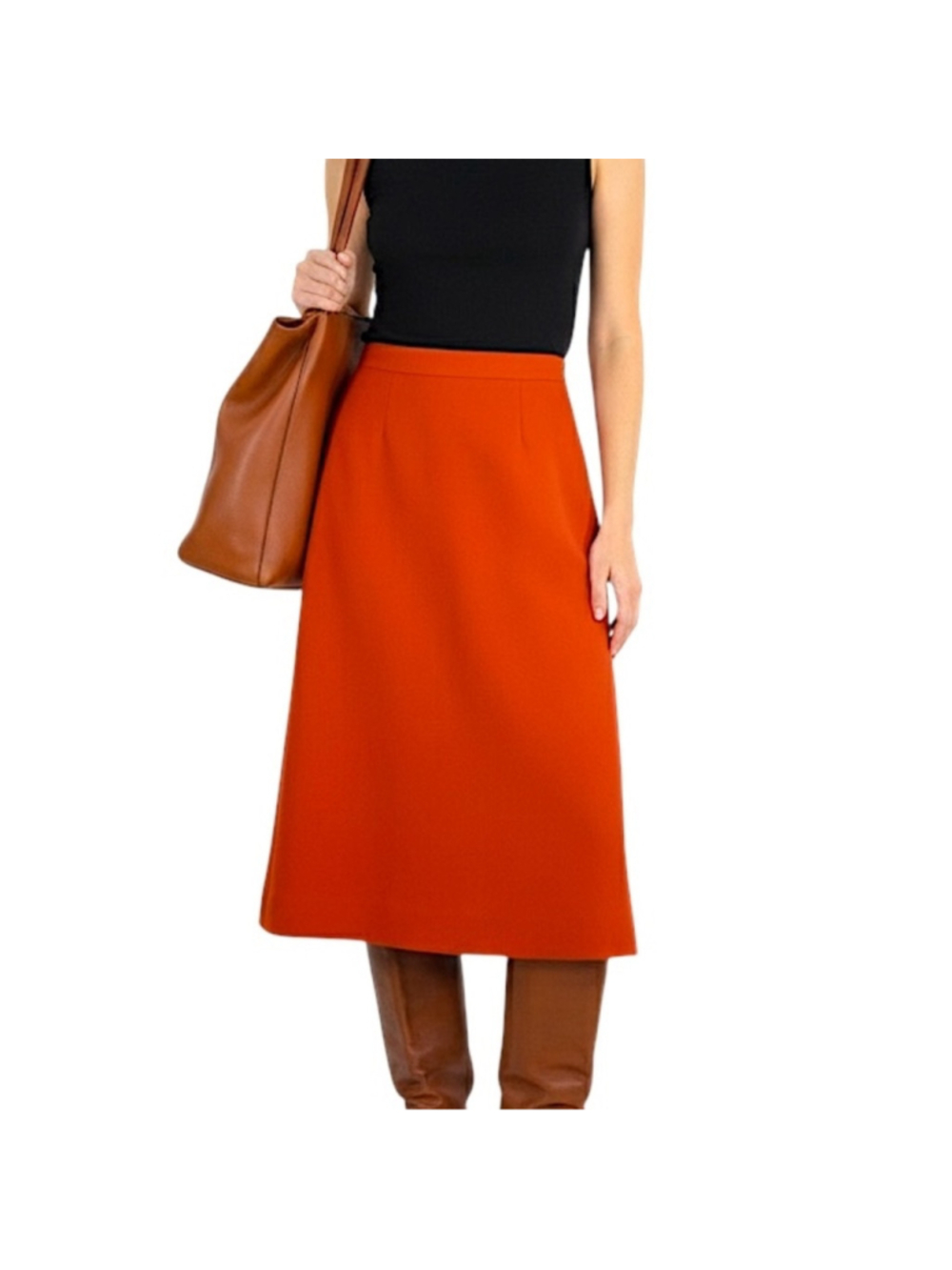 Vintage 70s burnt orange polyester double knit a line old money midi skirt 8
